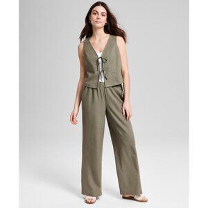 And Now This Women's Wide-Leg Side-Tie Striped Pants Olive Green Size PS